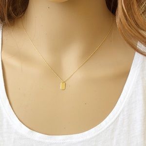 14K Solid Gold Mini Dog Tag Dainty Rope Necklace